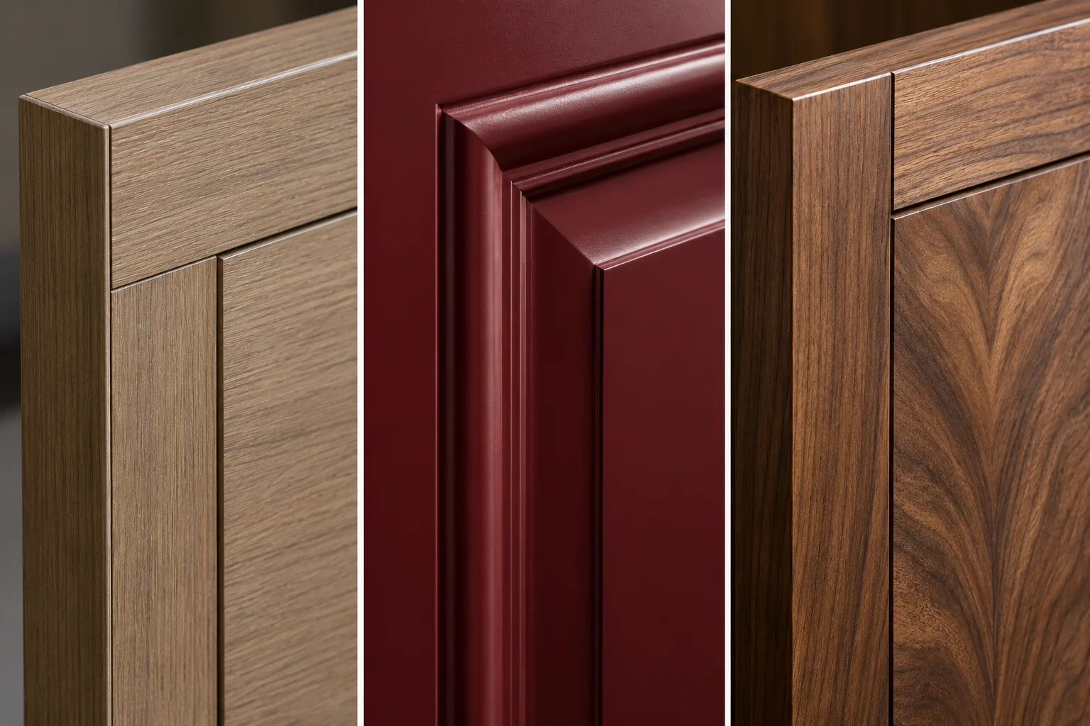 Close-up material textures of laminate, lacquer and veneer